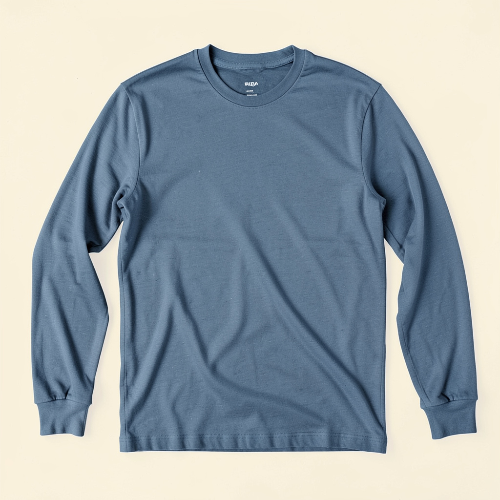 Duotone charcoal and cream photograph of a long-sleeve tee laid flat, simple and clean mood.