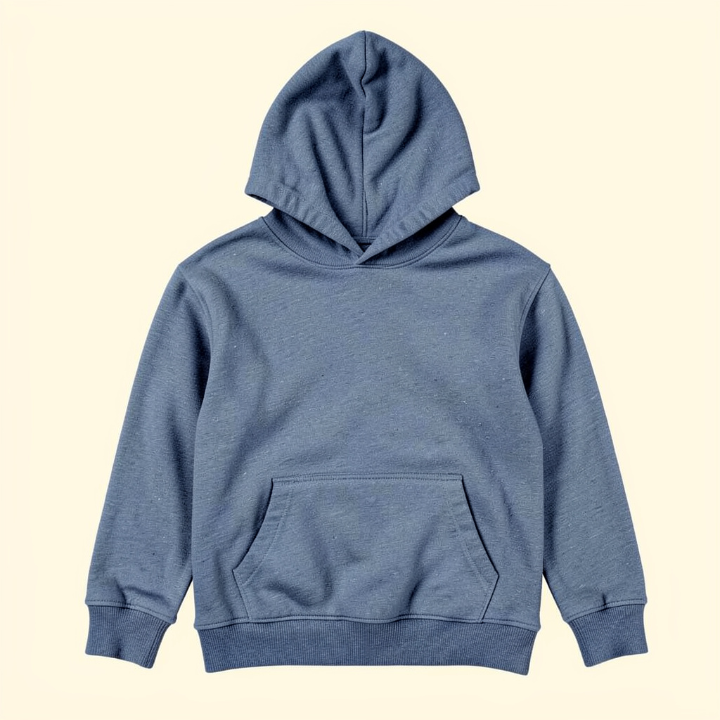 Duotone charcoal and cream photograph of a youth-sized hoodie, playful yet understated mood.